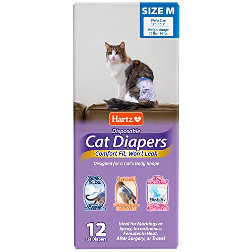 Hartz Disposable Cat Diapers, Size M 12 Count, Comfortable & Secure Fit, Easy to Put On