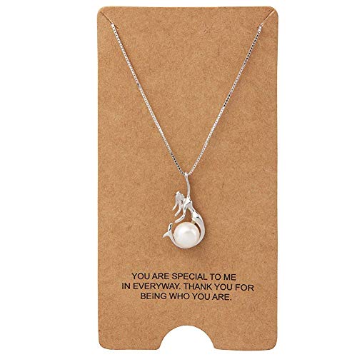 WRISTCHIE Womens Jewelry 925 Sterling Silver and Freshwater-Cultured Pearl Mermaid Pendant Necklace 18+2' (Silver) (Silver)