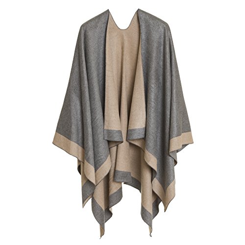 Women's Shawl Wrap Poncho Ruana Cape Cardigan Sweater Open Front for Fall Winter Spring (PC01-4L)