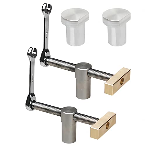 KETIPED 2-Pack Adjustable Bench Dog Clamp with 2pcs Bench Dogs for 3/4 Inch Dog Hole, Stainless Steel Brass Adjustable Stop for Workbench(19mm)