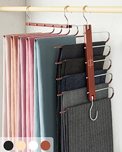 MORALVE Pants Hangers Space Saving - European Beechwood Hangers for Clothes Hanger Organizer - Jean Hangers Pants Rack Scarf Hanger - Closet Space Saving Magic Pants Hangers Pant Organizer 1 Pack