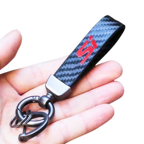HUIANTS Carbon Fiber Style Car Keychain Si Emblem Microfiber Leather Key Chain compatible with Civic Si Accessories