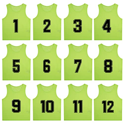 MTTYYD Numbered Pinnies Soccer Scrimmage Vest for Kids, Youth and Adults (12-Pack) Soccer Pennies Youth Jersey S-Neon Green