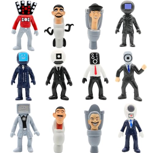 12pcs Skibidi Battle Action Figures, Skibidi Toilet Action Figure Model for Kids Birthday Party Cake Topper Halloween Parties Decoration
