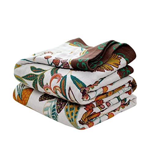 Boho Throw Blanket for Bed - 100% Cotton Ultra Soft Rustic Quilt - Floral Printed Farmhouse Decor Bed Summer Blankets,60'×80' All Season Rustic Throw for Sofa Couch Chair