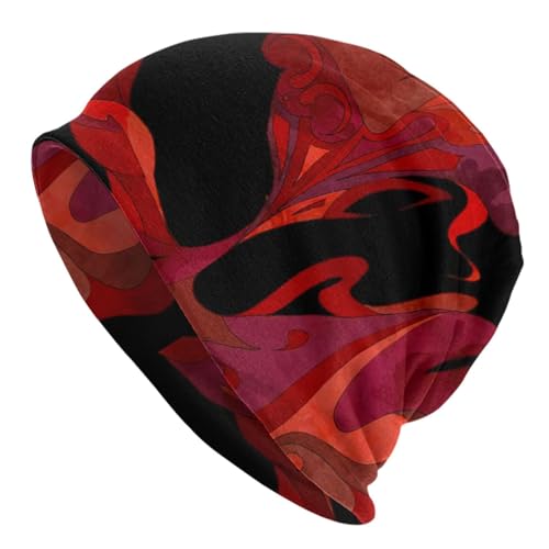 LOUNDY Nujabes Knit Hat Cuffed Beanie Hat Pullover Hat for Men and Women Slouchy Printed Skull Cap Black