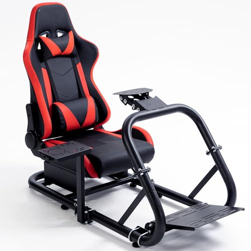 HOTTOBY Racing Simulator Cockpit With Red Seat 50mm Thick Tube Gaming Simulator Frame Compatible with Logitech Thrustmaster Fanatec PC PS4 Xbox, T300RS TX Not Included Shifter, Steering Wheel, Pedals