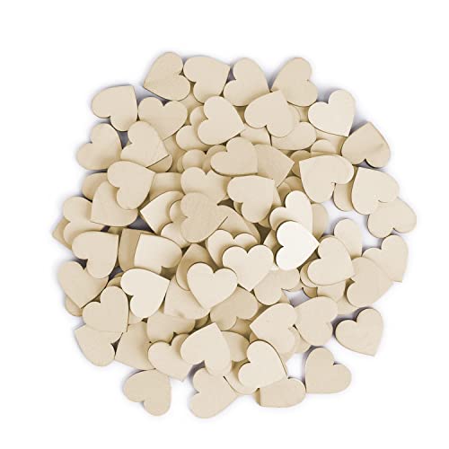 100Pcs 1' Wooden Hearts for Crafts, Small Wood Hearts Cutout Slices, DIY Unfinished Wooden Ornaments Embellishments, Heart Sign Tag for Valentine's Day, Birthday Party, Wedding Guest Book Decoration
