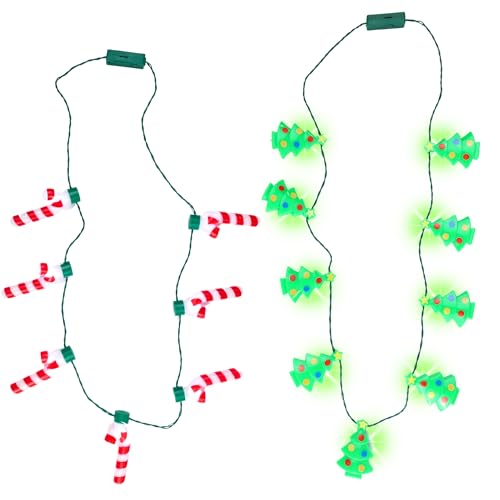 LED Light Up Christmas Necklace, Trees and Candy Canes, Festive Holiday Party Favors, One Size