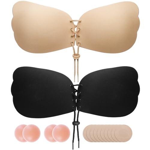 Sticky Bra Push Up - Invisible Adhesive Bra - Backless Strapless Bra Push Up for Womens - (2 Pair)