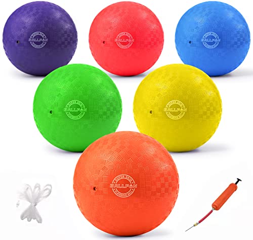 BALLFUN Dodgeballs Playground Balls 8.5', Dodge Ball Set for Kids & Adults, Bouncing Kickballs Handball for Outdoor & Indoor Games - Includes Pump & Mesh Storage Bag (8.5',6 Pack)