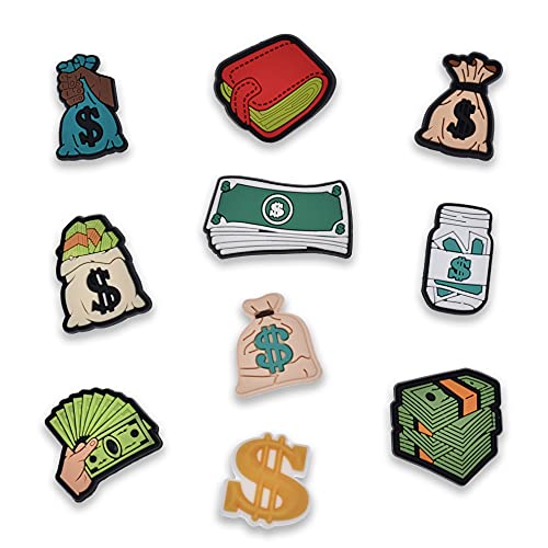 Gibleitz 10pcs Money USD Dollors Bills Shape Shoe Charms PVC for Shoe Decorations Women Men Gifts…