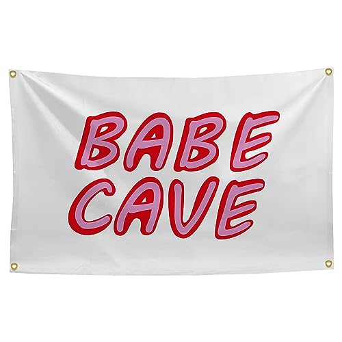 worrkbook Babe Cave Funny Flag Banner 3x5 Feet with Four Brass Grommets Suitable for Indoor Outdoor Decoration