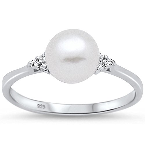 Oxford Diamond Co Sterling Silver Fresh Water Pearl & Cubic Zirconia Ring Sizes 4-10 Colors Available! (Sterling Silver, 7)