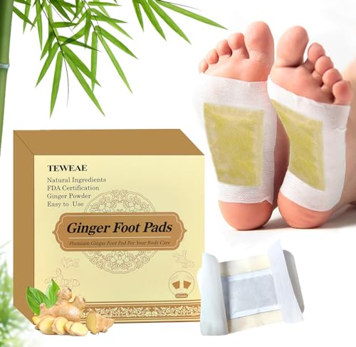 TEWEAE Ginger Foot Pads (40Pads), 2 in 1 Packaging Easy to Use for Foot Care,Premium Ingredients Ginger Powder, Bamboo Vinegar