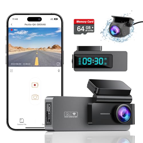 Dash Cam Front and Rear 2K+1080P, Free 64GB SD Card, Built-in WiFi, 4K Single Front Dash Camera for Cars, Car Camera, Dual Dashcams for Cars with Night Vision, 24 Hours Parking Monitor, Loop Recording
