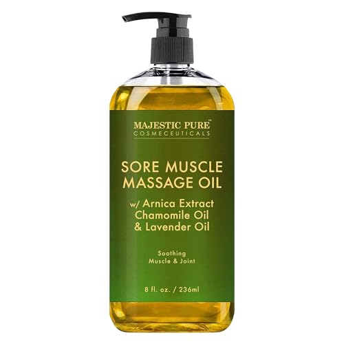 MAJESTIC PURE Arnica Sore Muscle Massage Oil for Massage Therapy - Natural Oil with Lavender and Chamomile Essential Oils - Multipurpose Instant Absorption Full Body Massage Oil - 8 fl. oz.