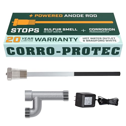 Corro-Protec Powered Anode Rod for Bradford White Water Heater, 20-Year Warranty, Eliminates Rotten Egg/Sulfur Smell within 24 hours, Stops Corrosion and Reduces Limescale, Titanium Electrical Anode