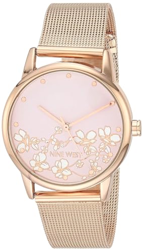 Nine West Women's Floral Dial Mesh Bracelet Watch