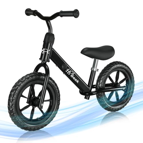 HAWEEK Toddler Balance Bike 12” No Pedal Training Bicycle for Kids 24 Months to 5 Years Tool-Free Adjustments Seat and Handlebar Best Gift for 2-5 Boys Girls (Black)