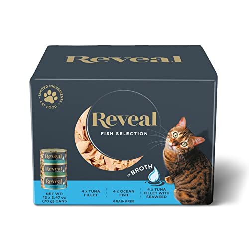 Reveal Natural Wet Cat Food, 12 Count, Grain Free, Limited Ingredient Canned Food for Cats, Fish Variety in Broth, 2.47 oz Cans