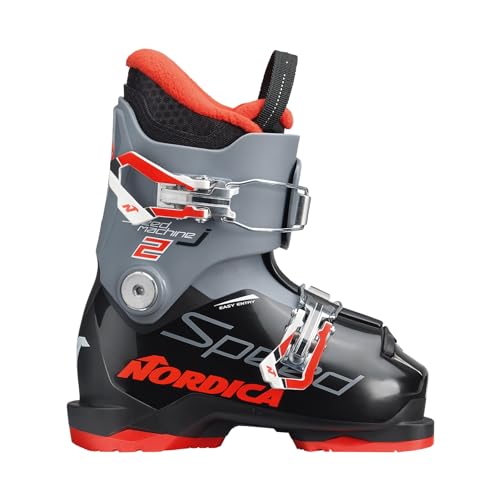 Nordica Junior Speedmachine J2 Ski Boots | Durable Comfortable Warm Downhill Ski Boots with 2 Buckles & Weight Adjuster, Black/Anthracite/Red, Size: 21.5