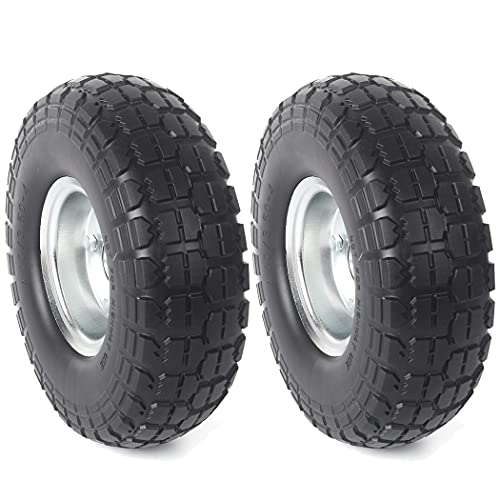 (2-Pack) AR-PRO 10-Inch Solid Rubber Tire Wheels - Replacement 4.10/3.50-4' Flat Free with 5/8' Bearings, 2.2' Offset Hub - Perfect for Hand Truck, Wheelbarrow, Gorilla Carts