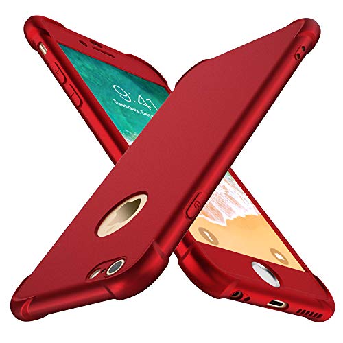 ORETECH Designed for iPhone 6S Plus Case, iPhone 6 Plus Case with [2 x Tempered Glass Screen Protector] 360° Full Body Hard PC Soft TPU Silicone Cover for iPhone 6 Plus/6s Plus - 5.5'' Red