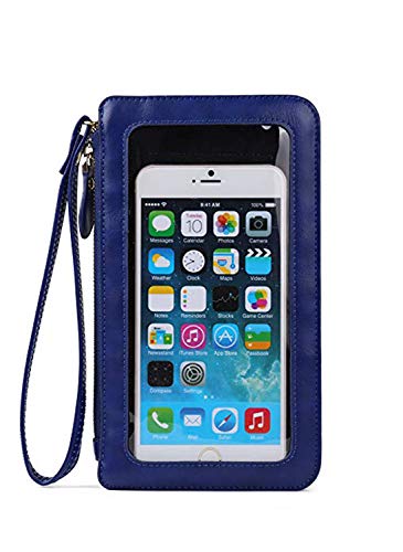 PU Leather Spacious Crossbody Bag Cell Phone Purse Shoulder Handbag Multi-Functional Wallet Case Adjustable Strap Wristlet Bag For Travel, Dating,Fan Shopping, Work (blue)
