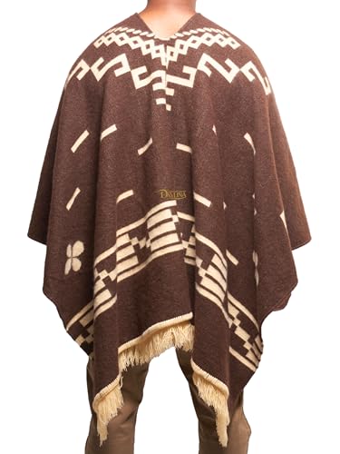 DAVLINA, Clint Eastwood, Alpaca Wool Poncho: Western Style, Unique and Handmade in Ecuador. Thick, Warm and Soft (Brown)