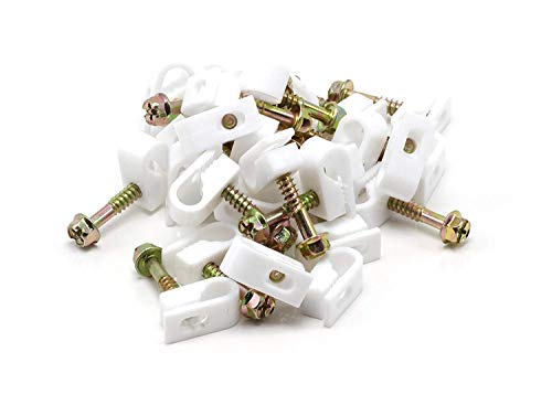 THE CIMPLE CO - Single Coaxial Cable Clips, Cat6, Electrical Wire Cable Clip, 1/4 in (6 mm) Screw Clip and Fastener, White (100 Pieces per Bag)