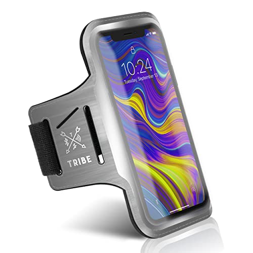 TRIBE Running Phone Holder Armband. iPhone & Galaxy Cell Phone Sports Arm Bands for Women, Men, Runners, Jogging, Walking, Exercise & Gym Workout. Fits All Smartphones. Adjustable Strap, CC/Key Pocket