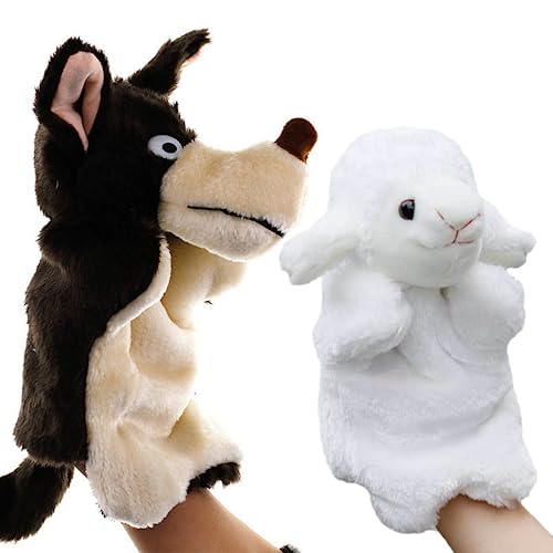 Tiny Heart The Big Bad Wolf and The Little Wool Plush Puppet, Wolf and Lamb Puppet Plush Animal Hand Puppet Plush Toy, Birthday Children's Parent-Child Interactive Early Education Toy