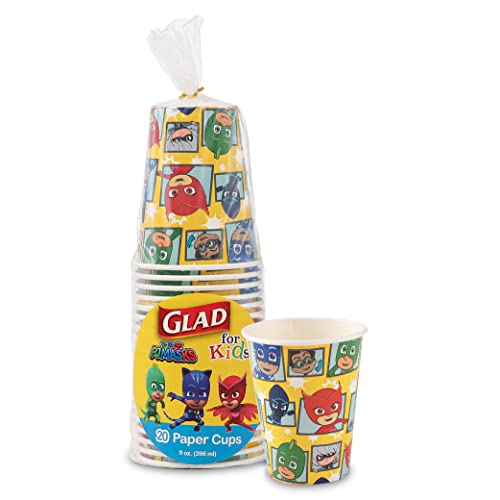 Glad for Kids 9 oz PJ Masks Comics Paper Cups, 20 Ct | PJ Masks Kids Disposable Drinking Cups 9 oz | PJ Masks Disposable Paper Cups for Kids for Everyday Use