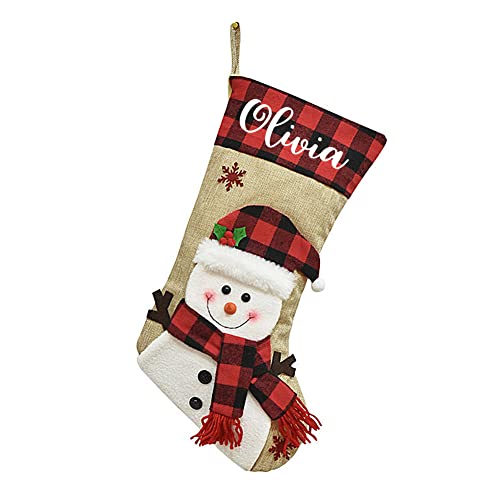 Dreamdecor Christmas Stockings Personalized with Name, 18' Christmas Stocking Deer Gnome Santa Snowman Burlap Plaid Xmas Stocking Holiday Christmas Decoration Gifts for Family Kids