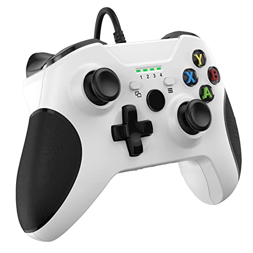 YCCSKY Wired PC Controller for Gaming, Game Controller for Windows 7/8/10/11 with 3.5mm Headphone Plug, Turbo Function, Dual Vibration and Share Button(White)
