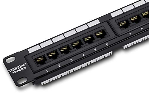 TRENDnet 24-Port Cat6 Unshielded Patch Panel, Wallmount or Rackmount, Compatible with Cat3,4,5,5e,6 Cabling, For Ethernet, Fast Ethernet, Gigabit Applications, Black, TC-P24C6