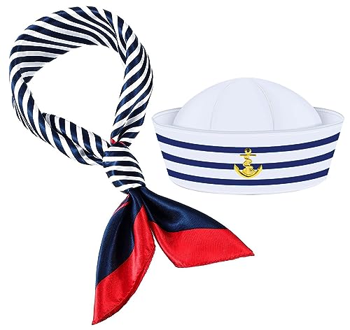 2Pcs Yacht Captain Hat Sailor Ship Cap Scarf Sunglasses Sailor Hat Boat Costume For Men Women Captains Dressing up Party (2pCS set)