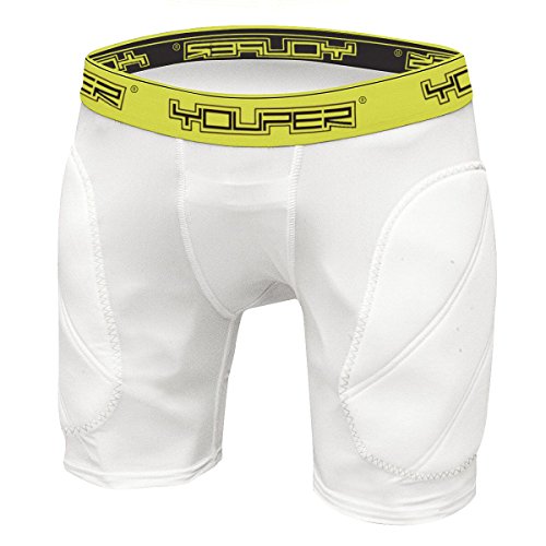 Youper Boys Youth Padded Sliding Shorts with Cup Pocket for Baseball, Football, Lacrosse (White Yellow (No Cup), Small)