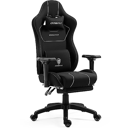 Dowinx Gaming Chair Tech Fabric with Pocket Spring Cushion, Ergonomic Computer Chair with Massage Lumbar Support and Footrest, Comfortable Reclining Game Office Chair 300lbs for Adult and Teen, Black