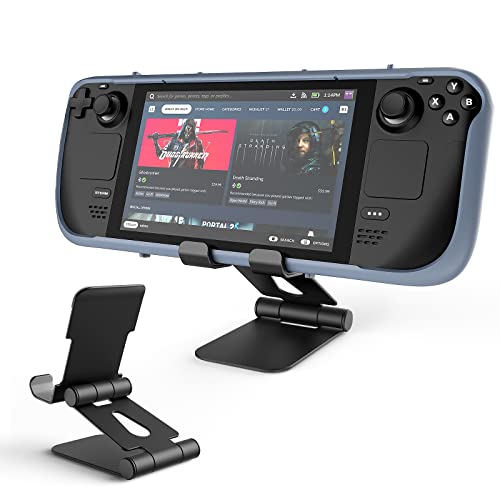 Adjustable Holder Stand Base for Steam Deck, Aluminum Alloy Foldable Anti-Slip Desk Playstand Dock Cradle, Thick Case Friendly, Multi-Angle Viewing For Switch, Steam Deck, iPad, other Mobile Phones