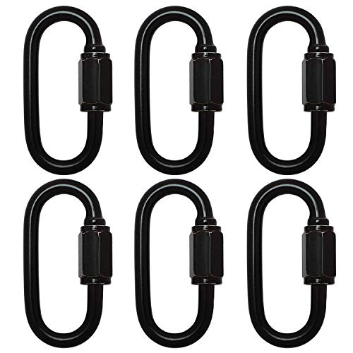 6 Pcs M4 Black Carabiner Chain Quick Links Connector 4mm Thickness Oval Stainless Steel Locking Carabiner Screw Lock Clip By STARVAST for Swing Play Set and Outdoor Equipment