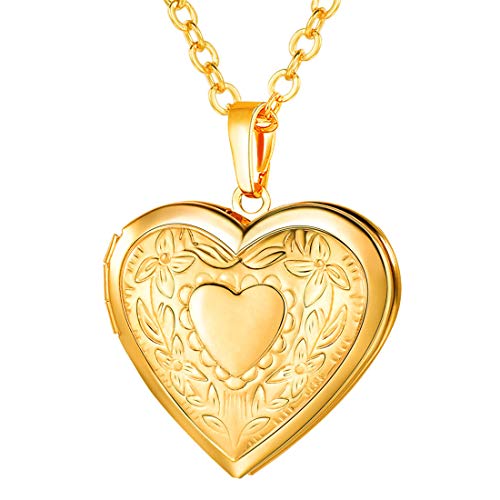 U7 Women Girls 18K Gold Plated Heart Photo Locket Pendant Necklace, 22' Chain