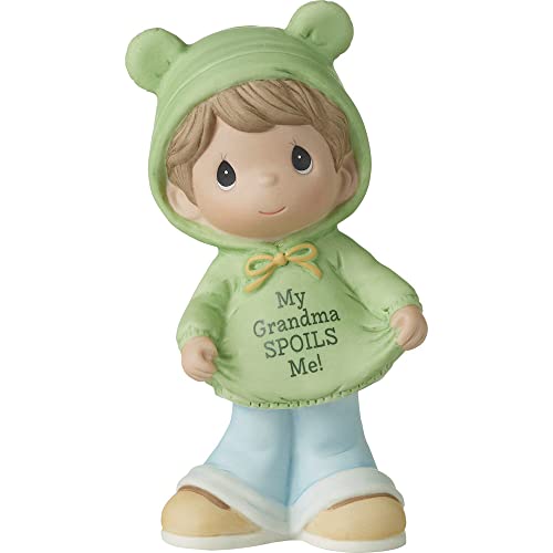 Precious Moments Little Boy Figurine for Grandma | My Grandma Spoils Me Brunette Hair Bisque Porcelain Boy Figurine for Grandma