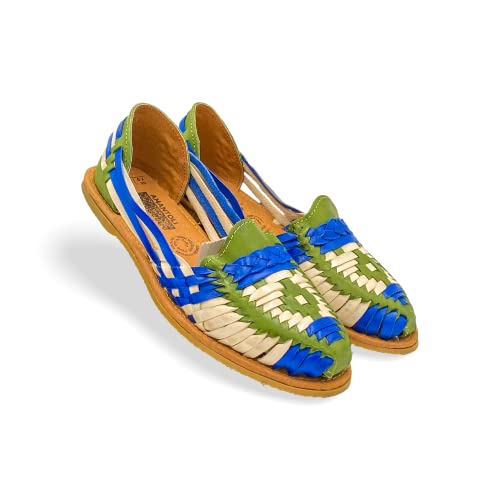 Amantoli Tula Model - Women 100% Artisan Hand Made Mexican Leather Hipster Brown Colorful Closed Toe Sandal Huarache Artesanal - Hecho a Mano Handcrafted in Mexico (US 7)