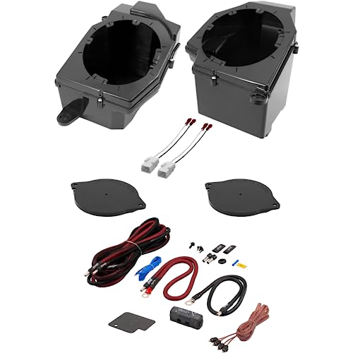 STINGER Jeep Wrangler JL & Jeep Gladiator JT Front 6.5' Speaker Pod Adapters with Tweeter Adapters, Set of Two (Front Speakers) with Complete Amplifier Wiring Kit for Jeep Wrangler Unlimited
