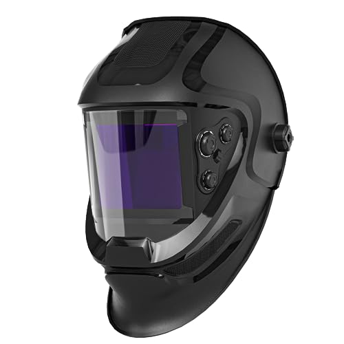 MAYSENT Large Viewing Welding Helmet with Auto Darkening Lens 3.93'X3.66' True Color Solar Power Side View 4 Arc Sensor Wide Shade 4/5-9/9-13 for TIG MIG Arc Weld (Matte Black)