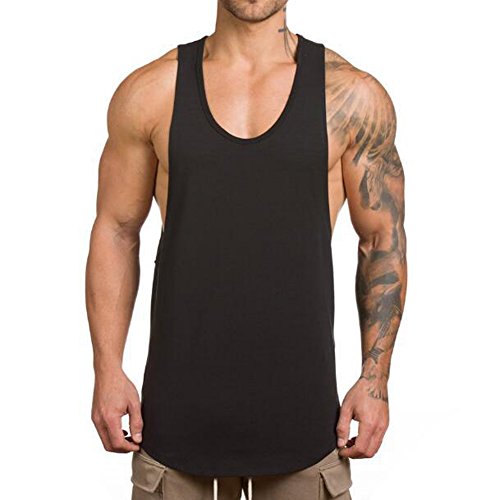Magiftbox Men's Muscle Gym Workout Stringer Tank Tops Bodybuilding Fitness T-Shirts T01_Black_US-L