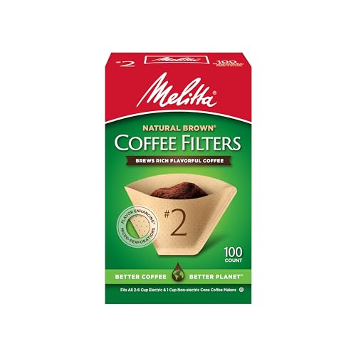 Melitta #2 Cone Coffee Filters, Unbleached Natural Brown, 100 Total Filters Count - Packaging May Vary