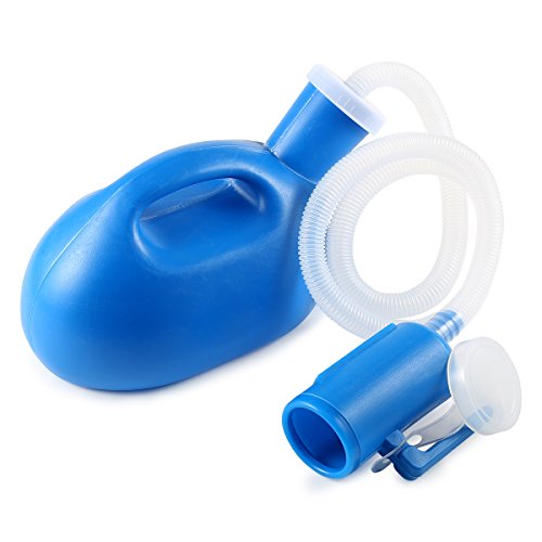 Portable Urinals for Men ONEDONE Men's Urinal Bottle Spill Proof Male Pee Bottle Urine Bottles 68 OZ for Hospital Home Camping Car Travel 45' Long Hose with Lid (Blue)